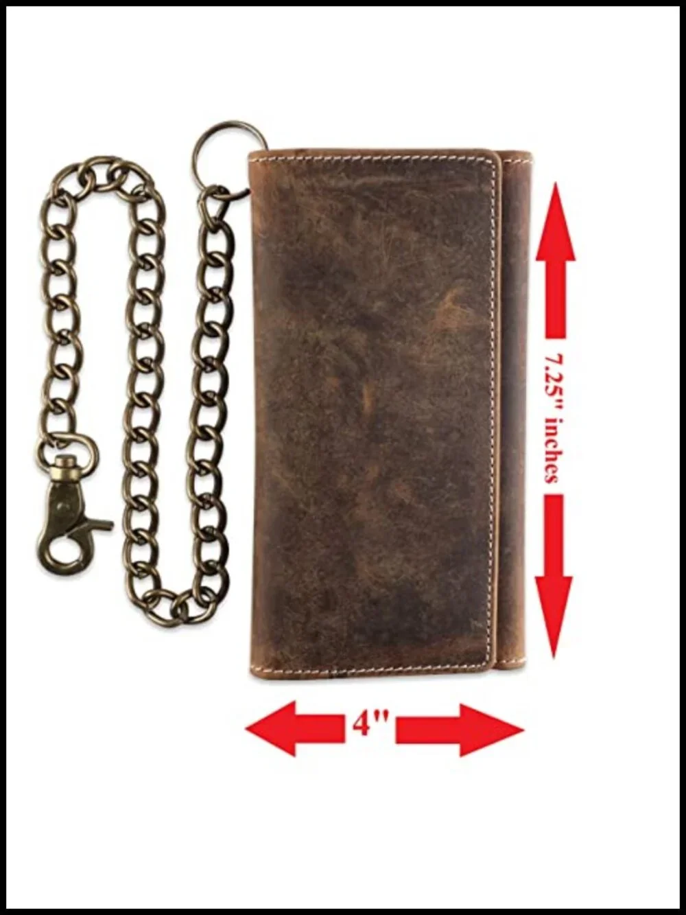 Premium Buffalo Leather RFID Blocking Chain Wallet Tri-Fold with 16 Slots